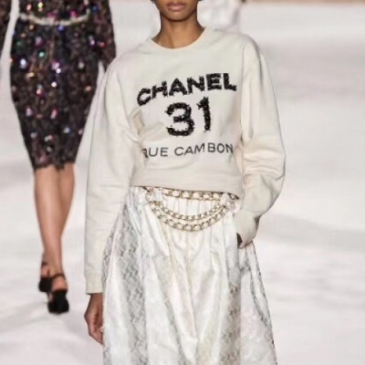 [샤넬]Chanel 2020 Womens Crew-neck Logo Cotton Tshirts - 샤넬 2020 여성 크루넥 로고 코튼 긴팔티 Cnl0608x.Size(s - l).아이보리