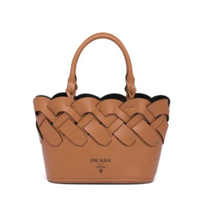 Prada 2020 Women Leather Bucket Tote Shoulder Bag ,23CM - 프라다 2020 여성용 레더 버킷 토트 숄더백 1BG318-2,23CM,브라운