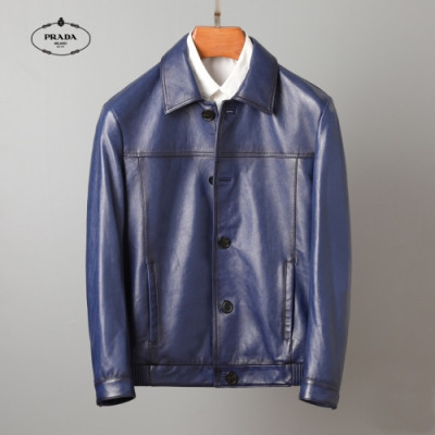 [프라다]Prada 2020 Mens Logo Casual Leather Jacket - 프라다 2020 남성 로고 캐쥬얼 가죽 자켓 Pra01130x.Size(m - 3xl).블루