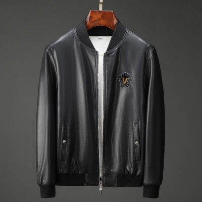 [베르사체]Versace 2020 Logo Mens Casual Leather Jacket - 베르사체 2020 남성 캐쥬얼 가죽 자켓 Ver0716x.Size(m - 3xl).블랙