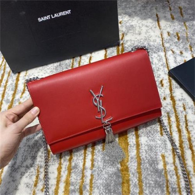 [입생로랑] Saint Laurent Custom Kate Tassel chain Shoulder Bag Silver Logo 24cm - 입생로랑 커스텀급 케이트 태슬 체인 숄더백 실버 로고 SLB0590, 24cm, 레드