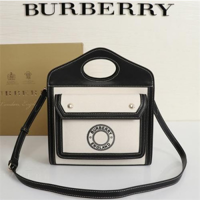 [버버리] Burberry Custom Mini Two-tone Canvas Leather Pocket Tote Bag 23cm - 버버리 커스텀급 미니 투톤 캔버스 레더 포켓 토트백 BURB0507, 23cm, 블랙