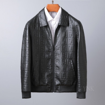 [펜디]Fendi 2020 Mens Casual Zip-up Leather Jacket - 펜디 2020 남성 캐쥬얼 집업 가죽 자켓 Fen0830x.Size(m - 3xl).블랙