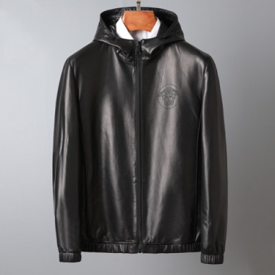 [베르사체]Versace 2020 Logo Mens Casual Leather Jacket - 베르사체 2020 남성 캐쥬얼 가죽 자켓 Ver0740x.Size(m - 3xl).블랙