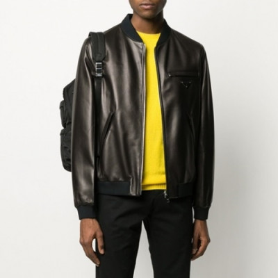 [프라다]Prada 2020 Mens Logo Casual Leather Jacket - 프라다 2020 남성 로고 캐쥬얼 가죽 자켓 Pra01180x.Size(m - 3xl).블랙