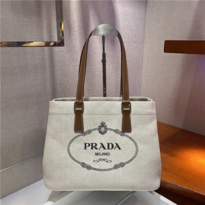 [프라다] Prada 2020 Women's Denim Tote Shopper Bag,33cm - 프라다 2020 여서용 데님 토트 쇼퍼백,33cm,PRAB0196,화이트