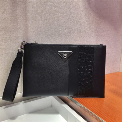 [프라다] Prada 2020 Men's Leather Clutch Bag,28cm - 프라다 2020 남서용 레더 클러치백,28cm,PRAB0212,블랙