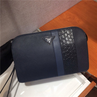 [프라다] Prada 2020 Men's Leather Clutch Bag,26.5cm - 프라다 2020 남서용 레더 클러치백,26.5cm,PRAB0213,네이비