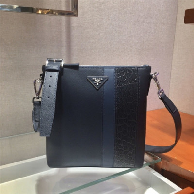 [프라다] Prada 2020 Men's Leather Shoulder Bag,25cm - 프라다 2020 남서용 레더 숄더백,25cm,PRAB0215,네이비