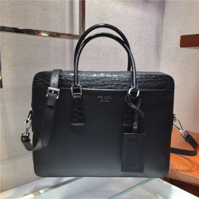 [프라다] Prada 2020 Men's Leather Satchel Bag,36cm - 프라다 2020 남서용 레더 서류가방,36cm,PRAB0217,블랙