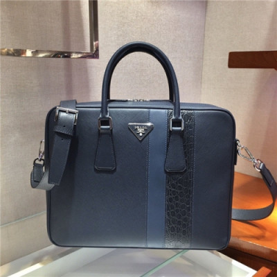 [프라다] Prada 2020 Men's Leather Satchel Bag,36cm - 프라다 2020 남서용 레더 서류가방,36cm,PRAB0219,네이비
