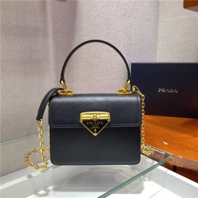 [프라다] Prada 2020 Women's Leather Tote Shoulder Bag,20cm - 프라다 2020 여서용 레더 토트 숄더백,20cm,PRAB0226,블랙