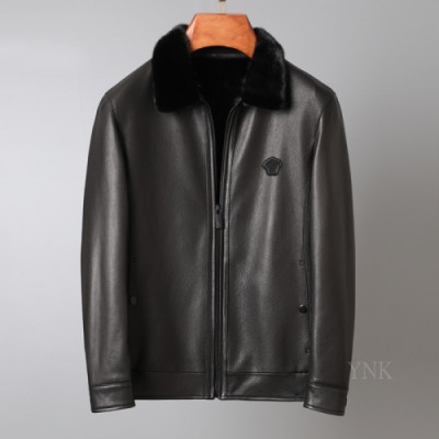 [베르사체]Versace 2020 Logo Mens Casual Leather Jacket - 베르사체 2020 남성 캐쥬얼 가죽 자켓 Ver0744x.Size(m - 3xl).블랙