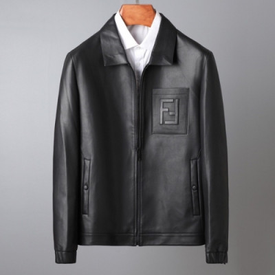 [펜디]Fendi 2020 Mens Casual Zip-up Leather Jacket - 펜디 2020 남성 캐쥬얼 집업 가죽 자켓 Fen0877x.Size(m - 3xl).블랙