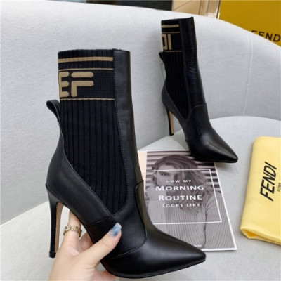Fendi 2020 Women's Leather High Heel Ankle Boots - 펜디 2020 여성용 레더 하이힐 앵글부츠,Size(225-250),FENS0345,블랙