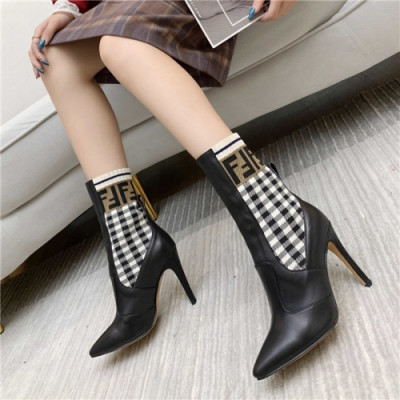 Fendi 2020 Women's Leather High Heel Ankle Boots - 펜디 2020 여성용 레더 하이힐 앵글부츠,Size(225-250),FENS0347,블랙
