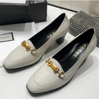 Gucci 2020 Women's Leather Middle Heel Shoes - 구찌 2020 여성용 레더 미드힐 슈즈,Size(225-250),GUCS1299,화이트