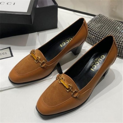 Gucci 2020 Women's Leather Middle Heel Shoes - 구찌 2020 여성용 레더 미드힐 슈즈,Size(225-250),GUCS1300,카멜