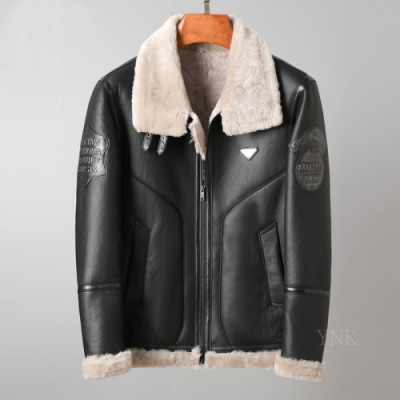 [프라다]Prada 2020 Mens Logo Casual Leather Jacket - 프라다 2020 남성 로고 캐쥬얼 가죽 자켓 Pra01233x.Size(m - 3xl).블랙