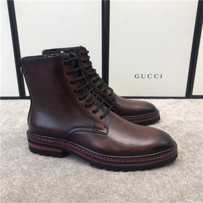 Gucci 2020 Men's Leather Ankle Boots - 구찌 2020 남성용 레더 앵글부츠,Size(240-270),GUCS1379,브라운