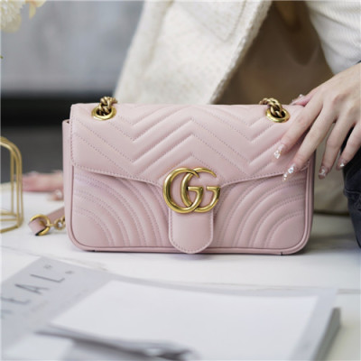 [구찌]Gucci 2020 Women's Marmont Matlase Shoulder Bag,26cm - 구찌 2020 여성용 마몬트 마틀라세 숄더백,26cm,GUB1251,핑크