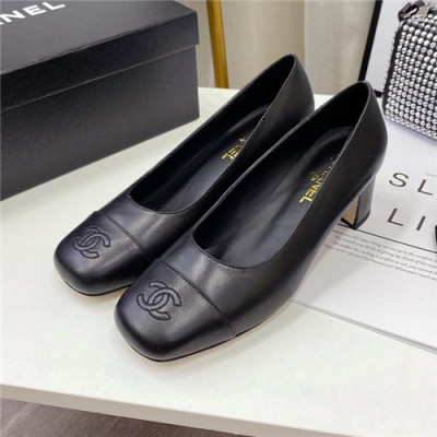 Chanel 2021 Women's Leather Middle Heel - 샤넬 2021 여성용 레더 미드힐,Size(225-250),CHAS0532,블랙