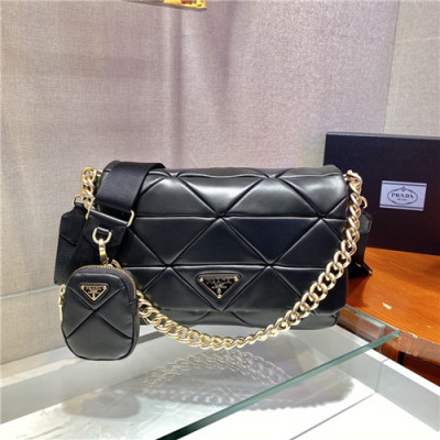 [프라다]Prada 2021 Women's Leather Shoulder Bag,28cm - 프라다 2021 여성용 레더 숄더백,28cm,PRAB0332,블랙