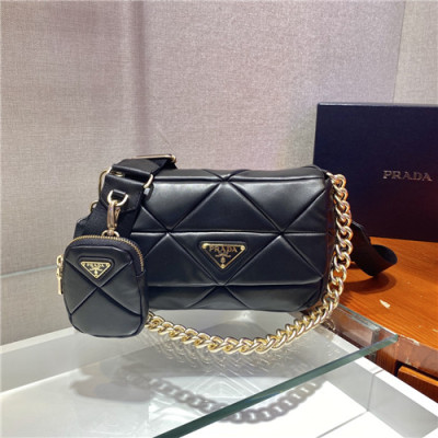 [프라다]Prada 2021 Women's Leather Shoulder Bag,21cm - 프라다 2021 여성용 레더 숄더백,21cm,PRAB0333,블랙