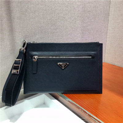 [프라다]Prada 2021 Men's Leather Clutch Bag,28cm - 프라다 2021 남성용 레더 클러치백,28cm,PRAB0336,블랙