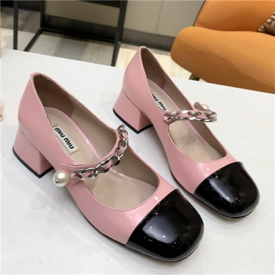 Miumiu 2021 Women's Leather Middle Heel Shoes - 미우미우 2021 여서용 레더 미드힐 슈즈,Size(225-250),MIUS0087,핑크