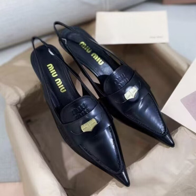 Miumiu 2023 Women Leather Middle Heel Shoes - 미우미우 2023 여서용 레더 미드힐 슈즈,Size(225-250),MIUS0088,블랙