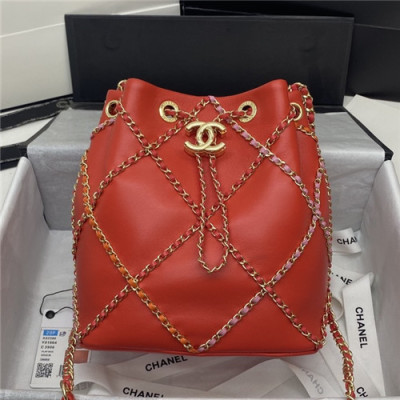 [샤넬]Chanel 2021 Women's Leather Bucket Shoulder Bag,21cm - 샤넬 2021 여성용 레더 버킷 숄더백,21cm,CHAB1624,레드