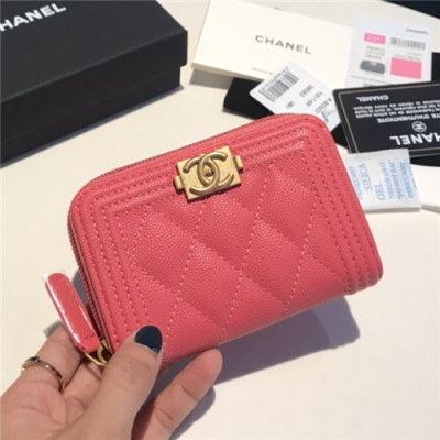 Chanel 2021 Women's Boy Coin purse/Card purse,11.5cm - 샤넬 2021 여성용 보이 코인퍼스/카드퍼스,11.5cm,CHAW0095,핑크