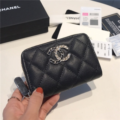 Chanel 2021 Women's Leather Coin purse/Card purse,11.5cm - 샤넬 2021 여성용 레더 코인퍼스/카드퍼스,11.5cm,CHAW0104,블랙