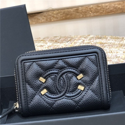 Chanel 2021 Women's Leather Coin purse/Card purse,11cm - 샤넬 2021 여성용 레더 코인퍼스/카드퍼스,11cm,CHAW0118,블랙