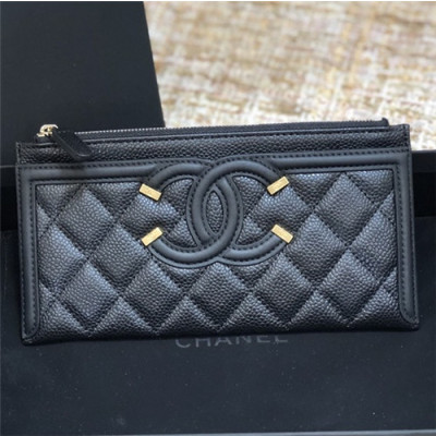 Chanel 2021 Women's Leather Wallet,19cm - 샤넬 2021 여성용 레더 장지갑,19cm,CHAW0124,블랙