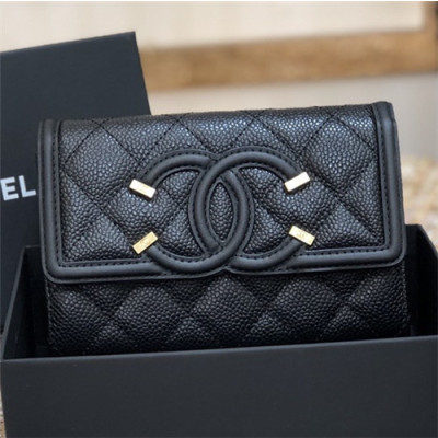 Chanel 2021 Women's Leather Wallet,15cm - 샤넬 2021 여성용 레더 반지갑,15cm,CHAW0127,블랙