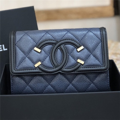 Chanel 2021 Women's Leather Wallet,15cm - 샤넬 2021 여성용 레더 반지갑,15cm,CHAW0128,네이비