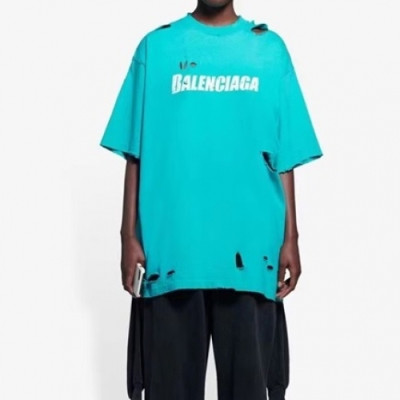 [발렌시아가]Balenciaga 2021 Mm/Wm Logo Cotton Short Sleeved Tshirts - 발렌시아가 2021 남/녀 로고 코튼 반팔티 Bal0966x.Size(xs - l).블루