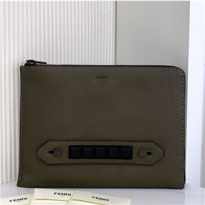 [펜디]Fendi 2021 Men's Leather Clutch Bag,30cm - 펜디 2021 남성용 레더 클러치백,30cm,FENB0644,올리브