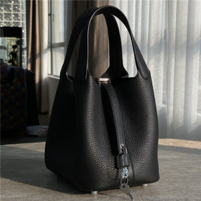 [에르메스]Hermes 2021 Women's Leather Bucket Tote Bag,18cm - 에르메스 2021 여성용 레더 버킷 토트백,18cm,HERB0843,블랙
