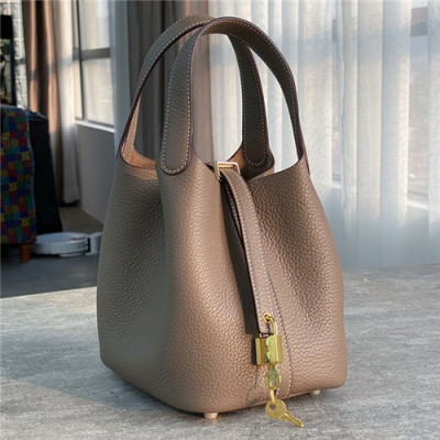 [에르메스]Hermes 2021 Women's Leather Bucket Tote Bag,18cm - 에르메스 2021 여성용 레더 버킷 토트백,18cm,HERB0851,브라운