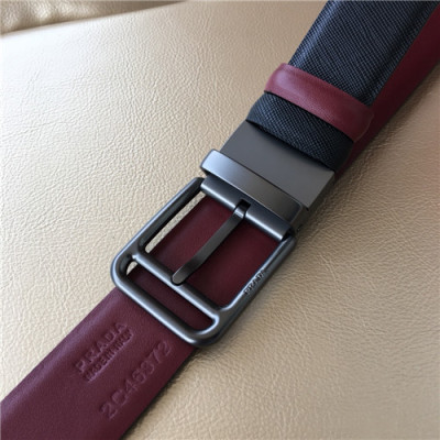 [매장판]Prada 2021 Men's Leather Belt,3.5cm - 프라다 2021 남성용 레더 벨트,3.5cm,PRABT0052,블랙
