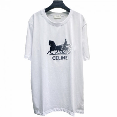 [셀린느]Celine 2021 Mm/Wm Hedi Slimane Logo Cotton Short Sleeved Tshirts - 셀린느 2021 남/녀 로고 코튼 반팔티 Cel0112x.Size(xs - l).화이트