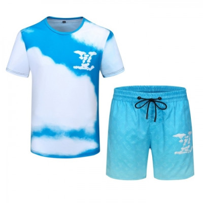 Louis vuitton 2021 Mens Casual Logo Training Short Sleeved Clothes&Half Pants Blue - 루이비통 2021 남성 캐쥬얼 로고 반팔 트레이닝복&반바지 Lou02776x Size(m - 3xl) 블루