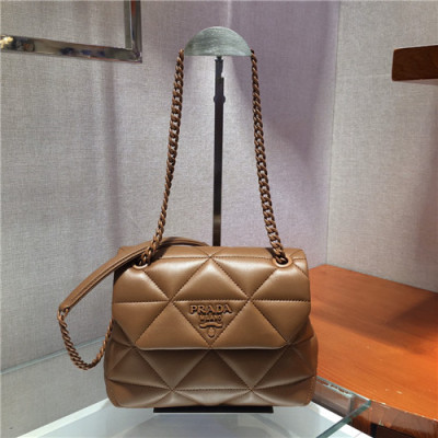 [유니크&트랜디한]Prada 2021 Women's Leather Cross Bag,22cm,1BD233,PRAB0357 - 프라다 2021 여성용 레더 크로스백,22cm,브라운