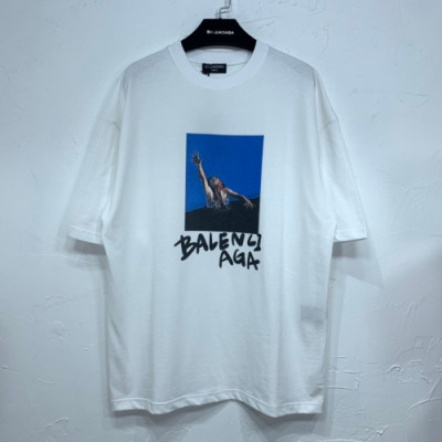 Balenciaga  Mm/Wm Logo Cotton Short Sleeved Tshirts White - 발렌시아가 2021 남/녀 로고 코튼 반팔티 Bal01007x Size(xs - m) 화이트