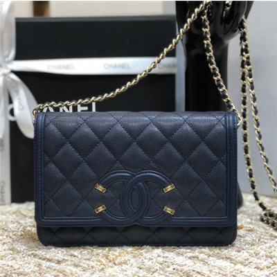 Chanel 2021 Women's Leather Chain Shoulder Bag,19.5cm,CHAB1657 - 샤넬 2021 여성용 레더 체인 숄더백,19.5cm,네이비