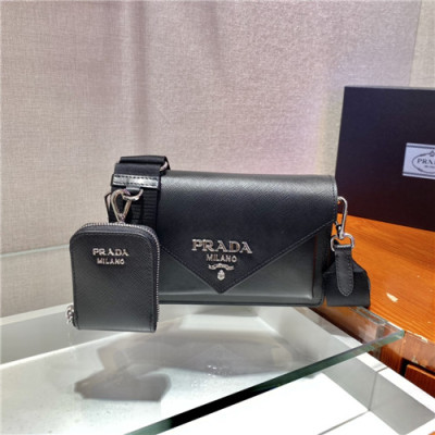 Prada 2021 Women's Leather Cross Bag,20cm,1BP020,PRAB0398 - 프라다 2021 여성용 레더 크로스백,20cm,블랙