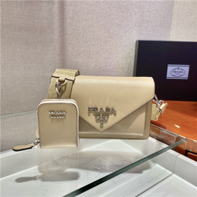 Prada 2021 Women's Leather Cross Bag,20cm,1BP020,PRAB0399 - 프라다 2021 여성용 레더 크로스백,20cm,베이지